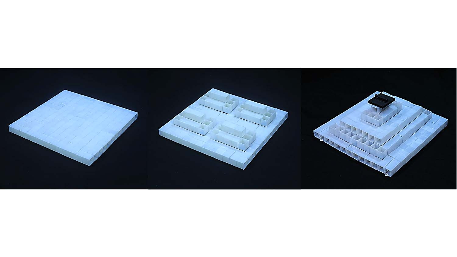image shows three different configurations of 3-D cubes